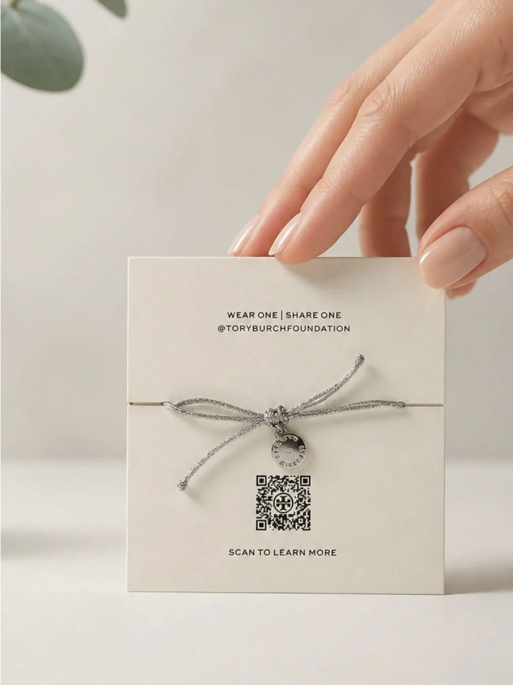 Tory Burch Silver Double-T Link Bracelet on Cord